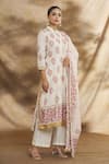 Buy_Peenacolada_Cream Mulmul Printed Floral Band Collar Straight Kurta Set _at_Aza_Fashions