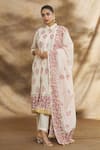 Peenacolada_Cream Mulmul Printed Floral Band Collar Straight Kurta Set _at_Aza_Fashions