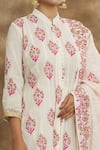 Shop_Peenacolada_Cream Mulmul Printed Floral Band Collar Straight Kurta Set _at_Aza_Fashions