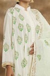 Shop_Peenacolada_Cream Mulmul Printed Floral Band Collar Straight Kurta Set _at_Aza_Fashions