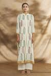 Buy_Peenacolada_Cream Mulmul Printed Floral Band Collar Block Kurta Straight Set _Online_at_Aza_Fashions