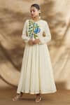 Buy Peenacolada Cream Cotton Embroidery, Lace V-neck Floral Anarkali at Aza Fashions Buy_Peenacolada_Cream Cotton Embroidery, Lace V-neck Floral Anarkali _at_Aza_Fashions