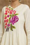 Shop_Peenacolada_Cream Cotton, Muslin Embroidery, Cut Work V-neck Floral Flared Anarkali _at_Aza_Fashions