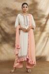 Peenacolada_Off White Cotton Jacquard Embroidered Floral Round Zari Straight Kurta Set _at_Aza_Fashions