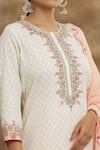 Shop_Peenacolada_Off White Cotton Jacquard Embroidered Floral Round Zari Straight Kurta Set _at_Aza_Fashions