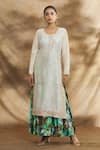 Buy_Peenacolada_Cream Chanderi Printed Gota Round Embroidered Kurta With Long Inner _at_Aza_Fashions