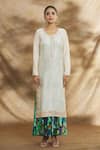 Buy_Peenacolada_Cream Chanderi Printed Gota Round Embroidered Kurta With Long Inner _Online_at_Aza_Fashions