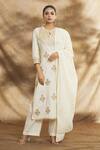 Buy_Peenacolada_Off White Cotton Embroidery Round Neck Blossom Aari Kurta Pant Set _at_Aza_Fashions