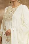 Shop_Peenacolada_Off White Cotton Embroidery Round Neck Blossom Aari Kurta Pant Set _at_Aza_Fashions