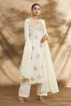 Peenacolada_Off White Cotton Embroidery Round Neck Blossom Aari Kurta Pant Set _at_Aza_Fashions