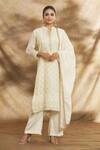 Buy Peenacolada Beige Tissue, Chanderi Embroidery Mandarin Collar Kurta Pant Set at Aza Fashions Buy_Peenacolada_Beige Tissue, Chanderi Embroidery Mandarin Collar Kurta Pant Set _at_Aza_Fashions