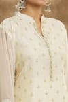Shop Peenacolada Beige Tissue, Chanderi Embroidery Mandarin Collar Kurta Pant Set at Aza Fashions Shop_Peenacolada_Beige Tissue, Chanderi Embroidery Mandarin Collar Kurta Pant Set _at_Aza_Fashions