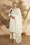 Buy_Peenacolada_Off White Cotton Embroidery Split V-neck Aari Bodice Kurta Pant Set _at_Aza_Fashions