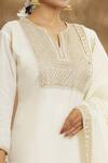 Shop_Peenacolada_Off White Cotton Embroidery Split V-neck Aari Bodice Kurta Pant Set _at_Aza_Fashions