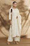 Buy_Peenacolada_Off White Cotton Embroidery Round Neck Aari Kurta Pant Set _at_Aza_Fashions