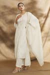 Shop_Peenacolada_Off White Cotton Embroidery Round Neck Aari Kurta Pant Set _Online_at_Aza_Fashions