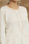 Shop_Peenacolada_Off White Cotton Embroidery Round Neck Aari Kurta Pant Set _at_Aza_Fashions