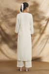 Peenacolada_Off White Cotton Embroidery Round Neck Aari Kurta Pant Set _Online_at_Aza_Fashions