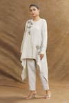 Buy_Linen Bloom_Beige 100% Linen Embroidered Floral Round Cutdana Tunic _at_Aza_Fashions