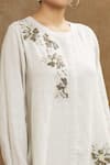 Linen Bloom_Beige 100% Linen Embroidered Floral Round Cutdana Tunic _at_Aza_Fashions