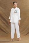 Buy_Linen Bloom_White 100% Linen Embroidered Panda Collar Shirt _at_Aza_Fashions