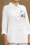 Linen Bloom_White 100% Linen Embroidered Panda Collar Shirt _at_Aza_Fashions