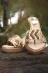Shop_Foot Fuel_Gold Pearls, Sequins Rani Embellished Wedges _at_Aza_Fashions