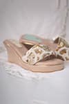 Shop_Foot Fuel_Gold Pearls, Sequins Dil Tod Embellished Wedges _at_Aza_Fashions