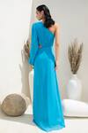 Shop_Intrinsic India_Blue Pure Georgette Plain One Shoulder Ivana High Slit Pleated Gown _at_Aza_Fashions