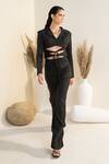 Intrinsic India_Black Crepe Solid Lapel Collar Emma Blazer And Flared Pant Set _Online_at_Aza_Fashions