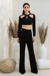 Buy_Intrinsic India_Black Italian Crepe V Neck Aarya Crop Top And Pant Set _at_Aza_Fashions