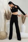 Intrinsic India_Black Italian Crepe V Neck Aarya Crop Top And Pant Set _Online_at_Aza_Fashions