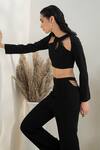 Buy_Intrinsic India_Black Italian Crepe V Neck Aarya Crop Top And Pant Set _Online_at_Aza_Fashions