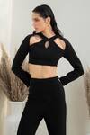 Shop_Intrinsic India_Black Italian Crepe V Neck Aarya Crop Top And Pant Set _Online_at_Aza_Fashions