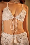 Shop_Twenty Nine_White Applique, Pearls, Sequins V-neck Floral Bralette _at_Aza_Fashions