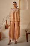 Buy_Twenty Nine_Beige Organza Embroidery Round Neck Floral Parsi Layered Top _at_Aza_Fashions