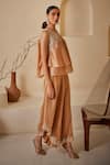 Buy_Twenty Nine_Beige Organza Embroidery Round Neck Floral Parsi Layered Top _Online_at_Aza_Fashions