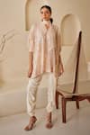 Twenty Nine_Pink Georgette Embroidered Chikankari V-neck Tasselled Kaftan _Online_at_Aza_Fashions