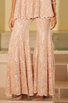 Shop_Twenty Nine_Peach Georgette Hand Embroidered Mirror Work Bell Bottom Pant _at_Aza_Fashions