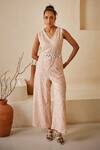 Buy Twenty Nine Pink Georgette Embroidery, Beads, Tassels V-neck Chikankari Jumpsuit at Aza Fashions Buy_Twenty Nine_Pink Georgette Embroidery, Beads, Tassels V-neck Chikankari Jumpsuit _at_Aza_Fashions