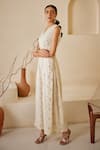 Twenty Nine_White Georgette Embroidery Chikankari V Neck Jumpsuit With Belt _Online_at_Aza_Fashions