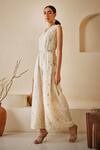 Shop_Twenty Nine_White Georgette Embroidery Chikankari V Neck Jumpsuit With Belt _Online_at_Aza_Fashions