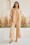 Buy_Twenty Nine_Beige Raidaana Crushed Silk Hand Tie Dye Pattern Palazzo _at_Aza_Fashions