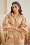 Buy Twenty Nine Beige Rayon Collared Bandhani Tulip Shirt Online at Aza Fashions Buy_Twenty Nine_Beige Rayon Collared Bandhani Tulip Shirt _Online_at_Aza_Fashions