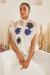 Shop_Twenty Nine_White Organza Patch Work Floral Mandarin Collar Bloom Applique Shirt _Online_at_Aza_Fashions