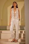 Buy_Twenty Nine_White Georgette Embroidery Mirror Work Open Nec Jaali Asymmetric Jacket _at_Aza_Fashions