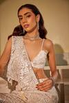 Buy_Twenty Nine_White Georgette Embroidery Mirror Work Open Nec Jaali Asymmetric Jacket _Online_at_Aza_Fashions