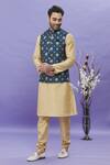 Arihant Rai Sinha_Blue Silk, Brocade Floral Printed Nehru Bundi _Online_at_Aza_Fashions