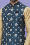 Buy_Arihant Rai Sinha_Blue Silk, Brocade Floral Printed Nehru Bundi _Online_at_Aza_Fashions