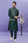 Buy_Aryavir Malhotra_Green Art Banarasi Silk Printed Floral Kurta Set With Bundi _Online_at_Aza_Fashions